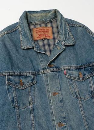 Levis 70699-0389 vintage 90s type3 blue plaid flannel lined trucker denim jacket (1998) мужская джинсовая куртка2 фото