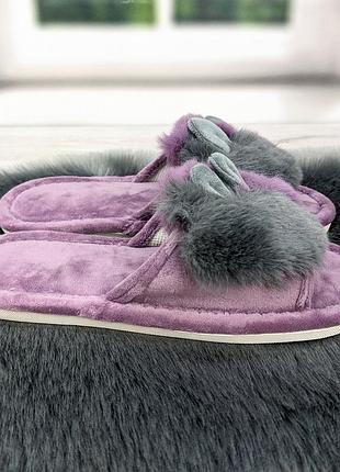 Капці жіночі домашні з хутром і вушками з відкритим носком 41662 фото