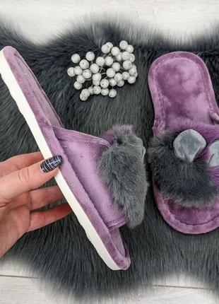 Капці жіночі домашні з хутром і вушками з відкритим носком 41663 фото