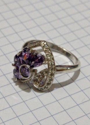 Перстень срібний з аметистами "сердечко"9 фото