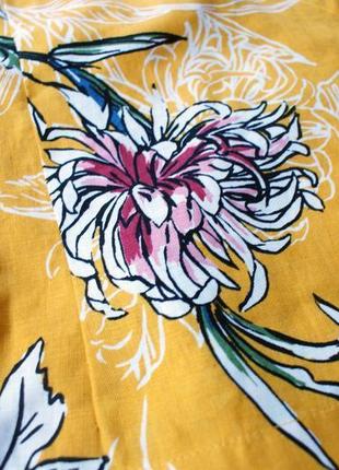 Брендовая льняная горчичная блуза цветы от tu4 фото