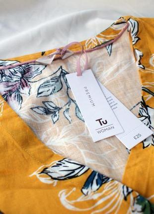 Брендовая льняная горчичная блуза цветы от tu6 фото