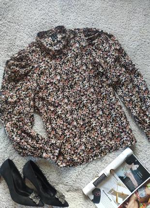 Красивая коттоновая хлопковая стильная цветочная рубашка блузка блуза пуфи бафи рукава vero moda5 фото