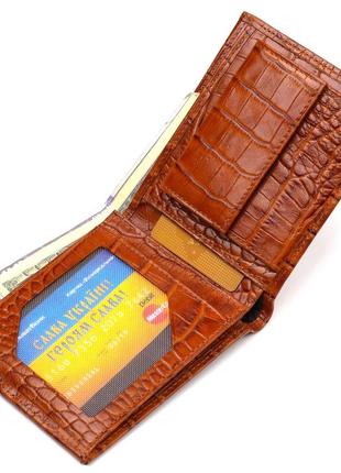 Фактурний чоловічий гаманець без застібки горизонтального формату з натуральної шкіри з тисненням під крокодила3 фото
