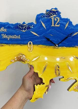 Часы настенные из эпоксидной смолы "карта украины" 40x27 см
