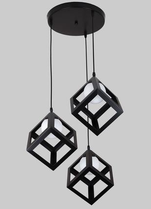 Чорна люстра з кубиками з плафоном всередині (56-pr160glass-3 bk+wh)