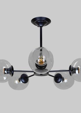 Чорна стельова люстра на 5 плафонів молекула (52-f0231-5 bk+cl)