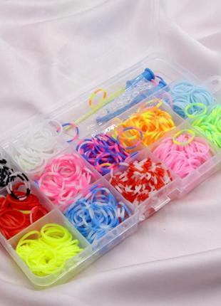 Набір гумок для плетіння браслетів у кейсі прямокутник, гумки для плетіння 12 кольорів