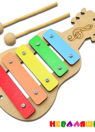 Заготовка для бизиборда деревянный ксилофон из фанеры 5 цветов 2 палочки (полный комплект) для бизикуба1 фото