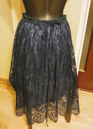 Шикарная кружевная юбка темно- синяя