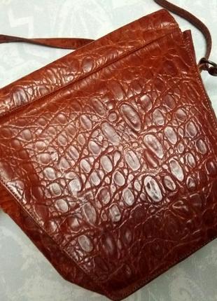 Винтажная сумка кожа рептилии , кожаная сумка с длинной ручкой footlight каркасная сумка10 фото