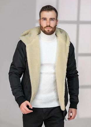 Стильна тепла зимова куртка на овчині1 фото