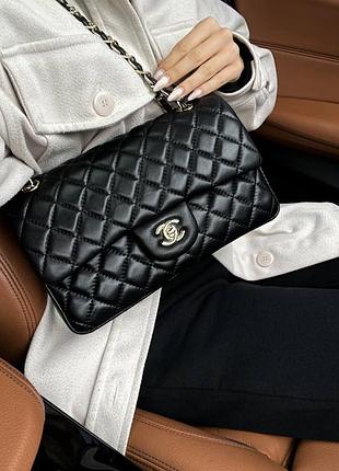 Сумка кожаная в стиле шанель chanel черная