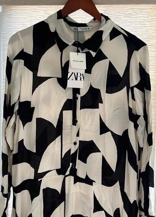 Zara длинное платье  с принтом черное / белое новая коллекция8 фото