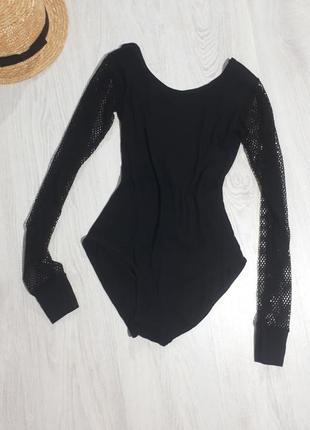 Класичне чорне боді/боді з рукавами сітка/боді сітка /боді з довгим рукавом