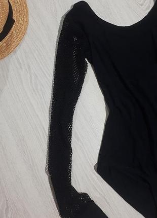 Класичне чорне боді/боді з рукавами сітка/боді сітка /боді з довгим рукавом