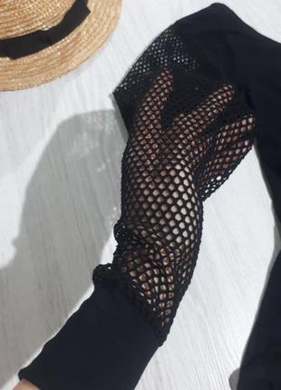 Класичне чорне боді/боді з рукавами сітка/боді сітка /боді з довгим рукавом