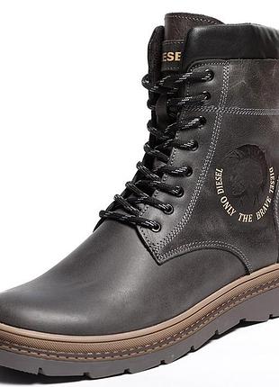 Черевики шкіряні зимові diesel cassidy combat grey marble