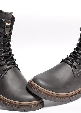 Ботинки кожаные зимние diesel cassidy combat grey marble6 фото