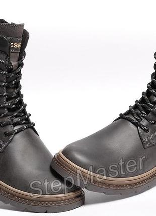 Зимові шкіряні черевики на хутрі cassidy combat grey marble6 фото