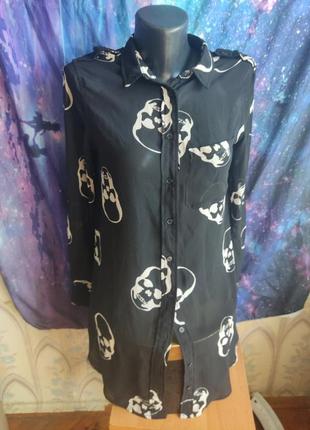 Неформальная готическая панк шифоновая блузка рубашка с черепами1 фото