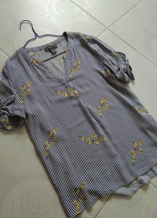 Вискозная блуза/рубашка в полоску, цветочная с завязками на рукавах primark4 фото