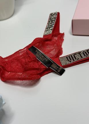 Комплект женских трусиков стринги 3шт + подарочный пакет виктория секрет стразы - люкс качество4 фото