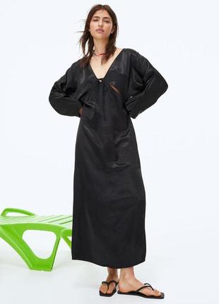 Новое сатиновое платье макси h&m новая коллекция 2023 атласное платье с прорезями длинное миди