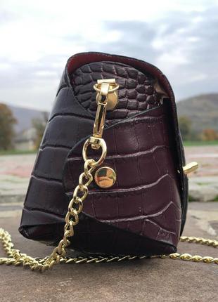 Маленькая кожаная сумочка италия бордовая2 фото
