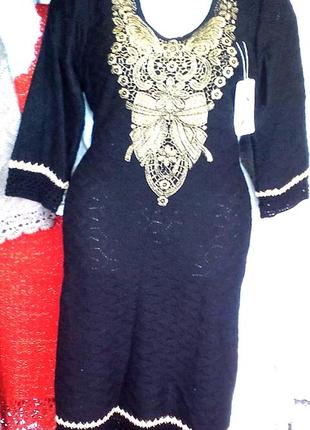 Платье вязаное с французским кружевом и отделкой ручной работы,р.50и 44.9 фото