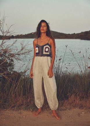 Комбінезон жіночий лляний комбінезон з вставкою вʼязаною zara new
