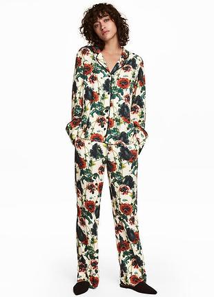 Новые штаны палаццо маки h&m цветочные брюки палаццо вискозные принт цветы маки