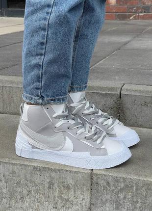 Женские кроссовки nike blazer mid x sacai ‘grey white’ #найк