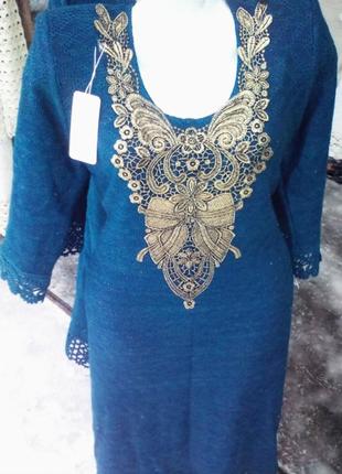 Тёплое вязаное платье с французским кружевом, р.46-50 , 1300 грн.1 фото