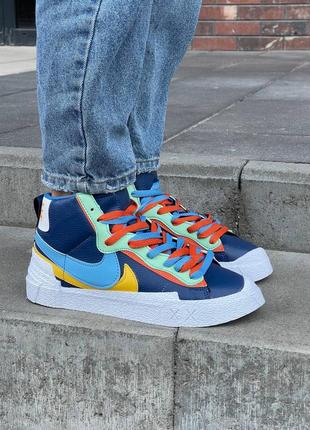 Женские кроссовки nike blazer mid x sacai «blue yellow’