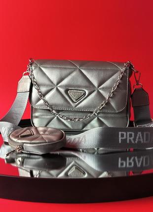 Сумка в стиле prada re-nylon padded shoulder grey3 фото