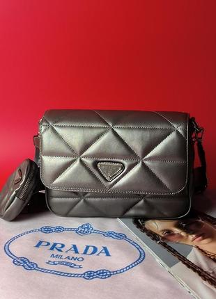 Сумка в стиле prada re-nylon padded shoulder grey7 фото