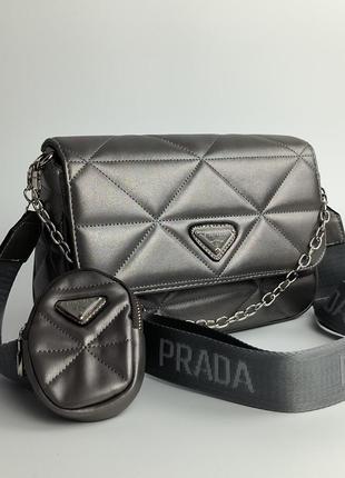 Сумка в стиле prada re-nylon padded shoulder grey8 фото