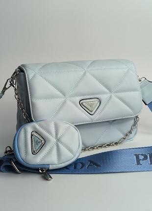 Сумка в стиле prada re-nylon padded shoulder lite blue7 фото