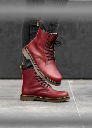 ❄️dr. martens 1460 cherry❄️зимові чоловічі черевики мартінс з хутром, шкіряні