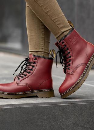 😍dr.martens 1460 cherry😍стильные женские зимние мартинсы- ботинки с мехом