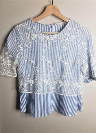 Очень красивая стильная блуза топ в полоску с гепюром оригинальный крой в идеальном состоянии 🖤zara3 фото