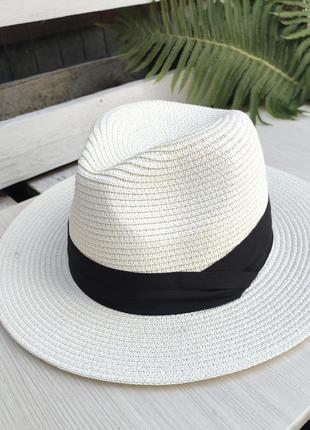 Солом'яний літній жіночий капелюх федора, пляжний капелюх ковбойка, канотьє, шляпа соломенная американка1 фото