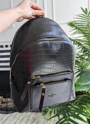 Жіночий рюкзак  місткий знову в наявності чорна рептилія4 фото