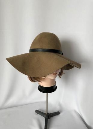 Коричневая широкополая шляпа шерсть фетр4 фото