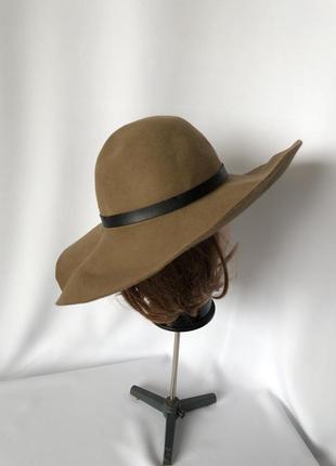 Коричневая широкополая шляпа шерсть фетр6 фото