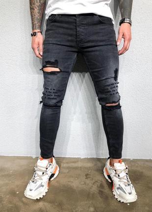 Мужские рваные джинсы серого цвета2 фото