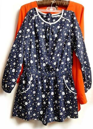 Платье с шортами синяя в ромашках 8-10 лет