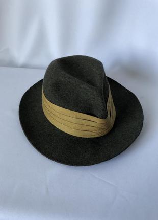 Шляпа гангстерская цвет хаки с широкой лентой шерсть федора4 фото