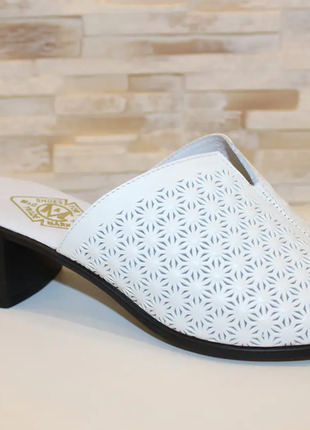 Шльопанці жіночі білі на підборах натуральна шкіра б755